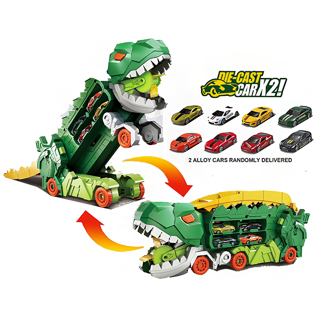 Dino Ejection Rail Container Truck with 2 Die-Cast Cars