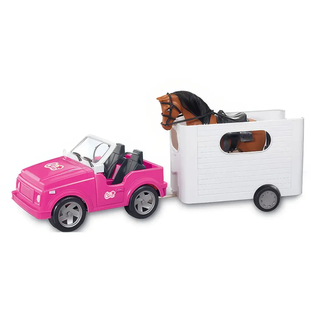 Terreinwagen met aanhanger en paard