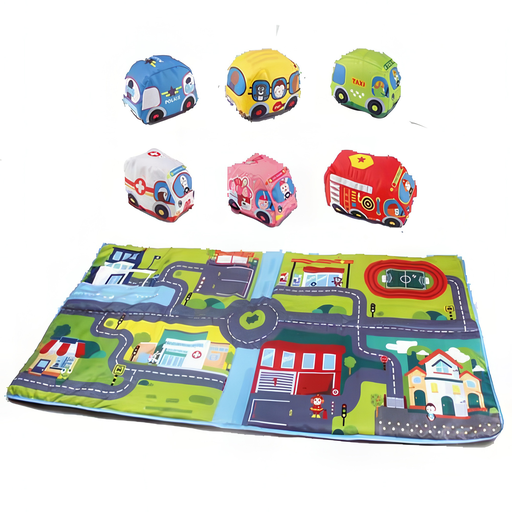 [HE0243] HUANGER "Cartoon" play mat and fabric cars
